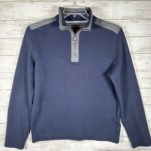 Banana Republic Mens Sweater Luxury Touch 1/4 Zip Pullover Navy Cotton M